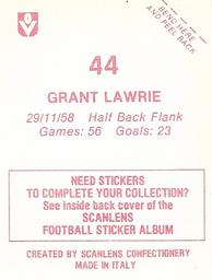 1983 Scanlens VFL Stickers #44 Grant Lawrie Back